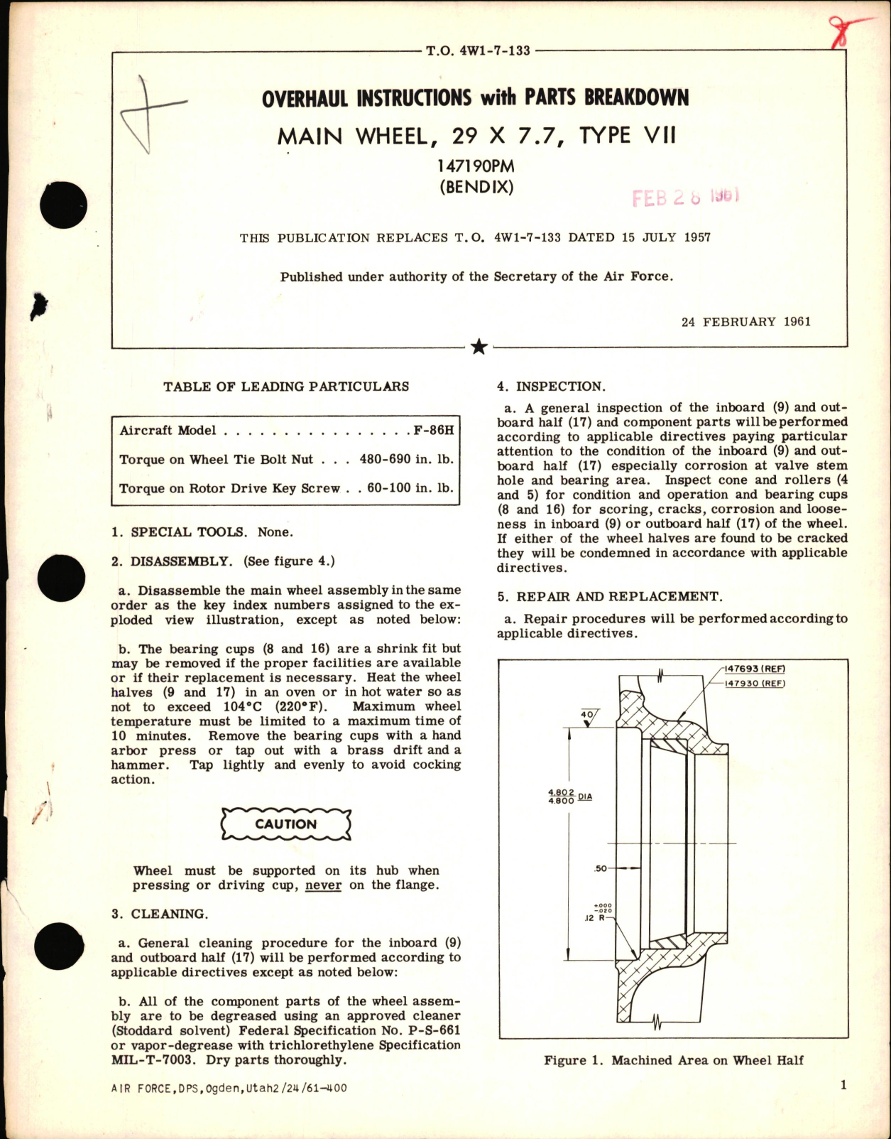 Sample page 1 from AirCorps Library document: Overhaul Instructions with Parts Breakdown for Main Wheel, 29 x 7.7, Type VII 147190PM
