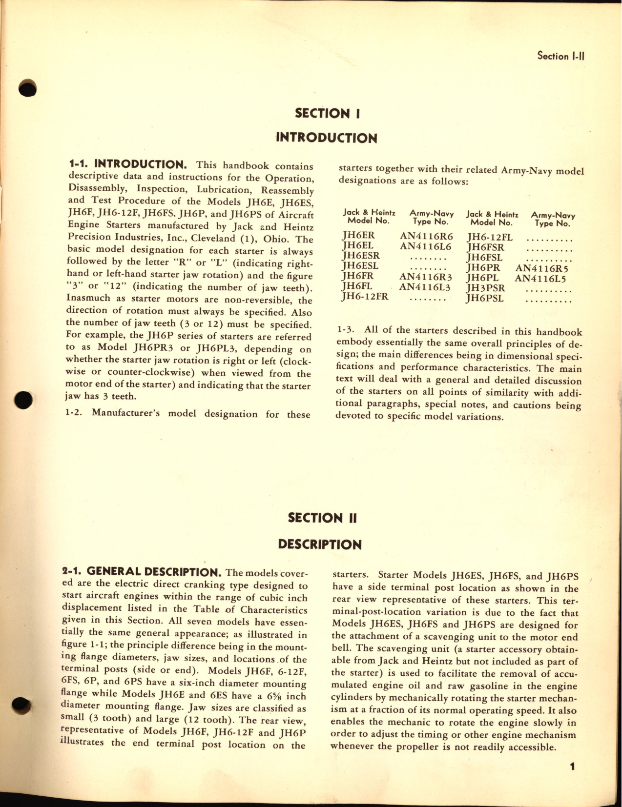 Sample page 7 from AirCorps Library document: Handbook of Instructions with Parts Catalog for Jack & Heintz Electric Direct Cranking Starters Models JH6