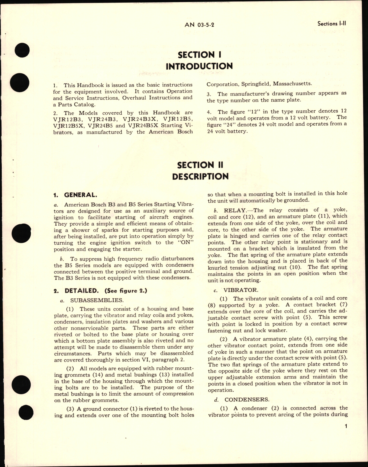 Sample page 5 from AirCorps Library document: Handbook of Instructions with Parts Catalog for Starting Vibrators Types B3 and B5