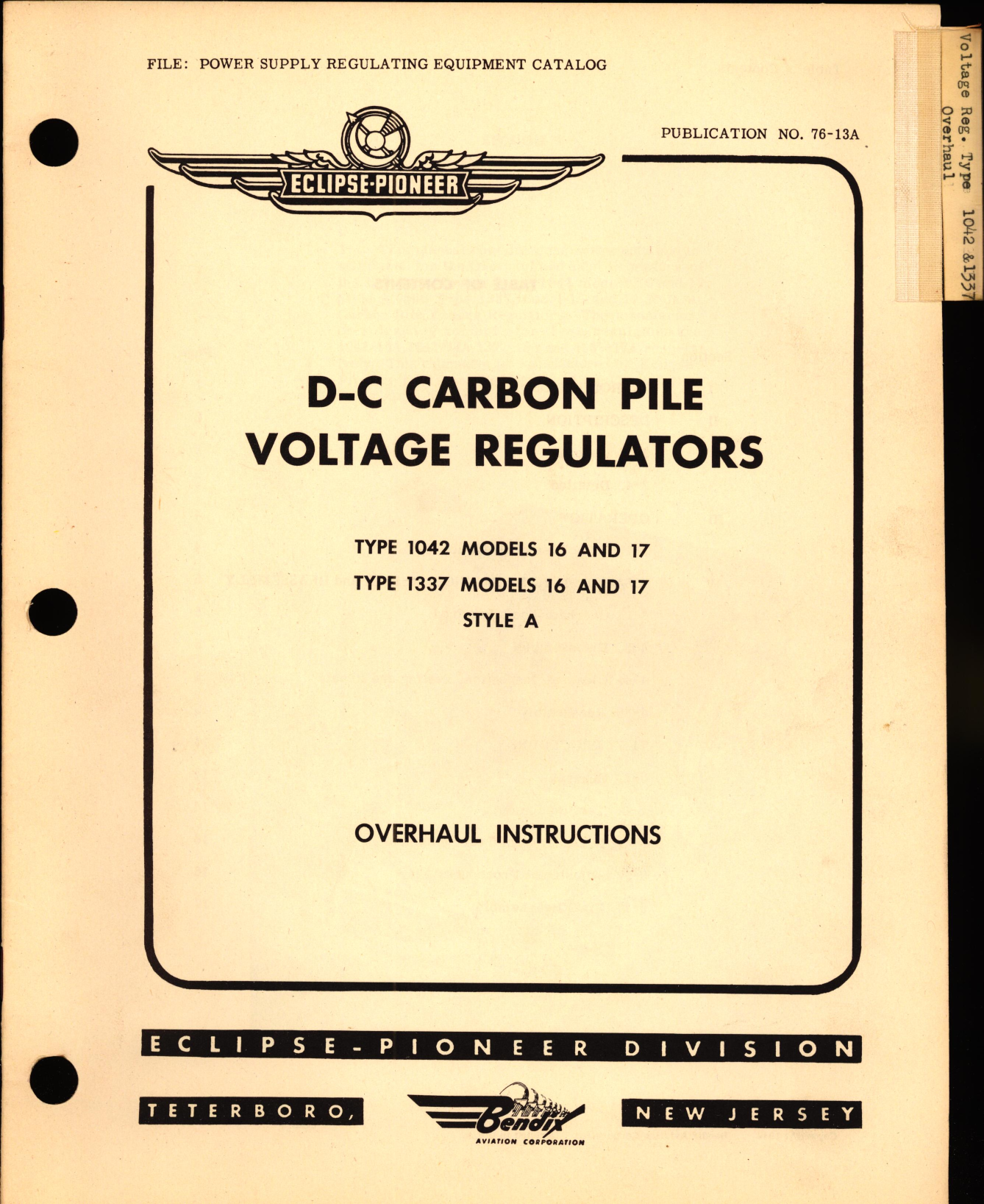 Sample page 1 from AirCorps Library document:  Overhaul Instructions for D-C Carbon Pile Voltage Regulators Types 1042 and 1337