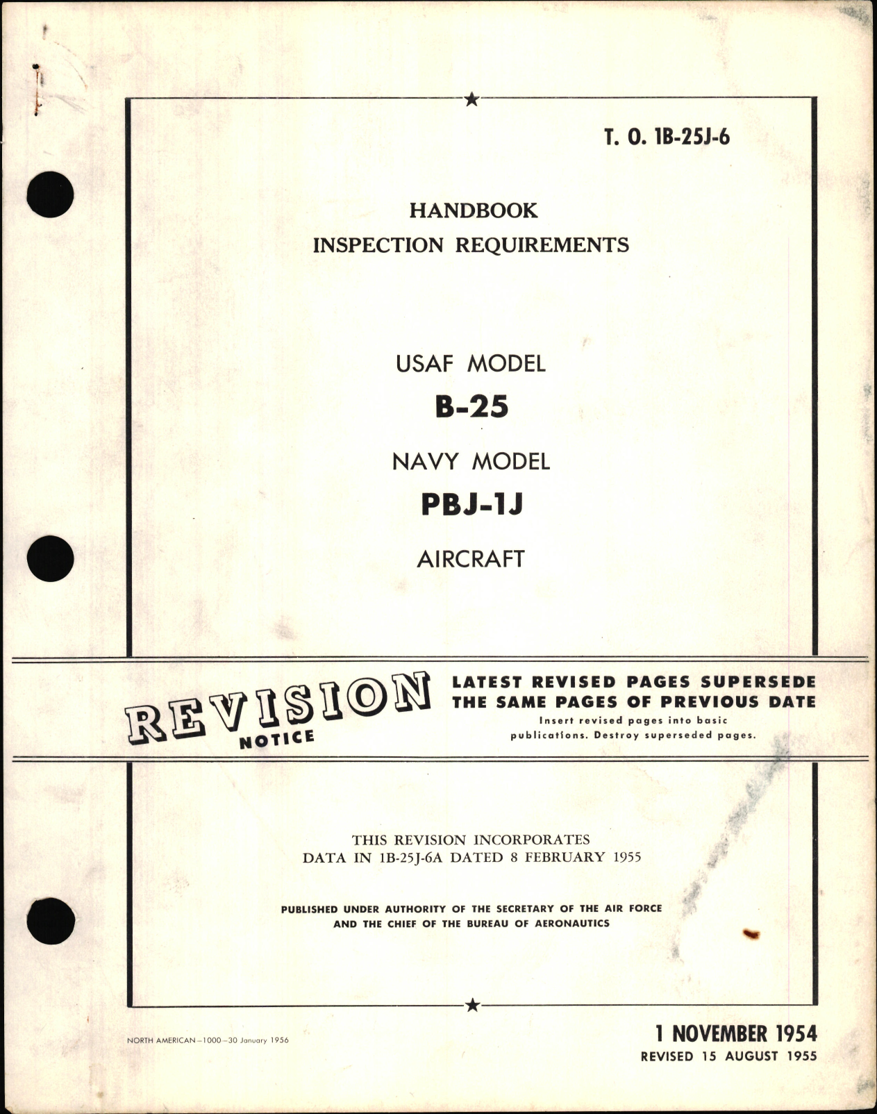 Sample page 1 from AirCorps Library document: Handbook of Inspection Requirements for USAF Model B-25 Aircraft