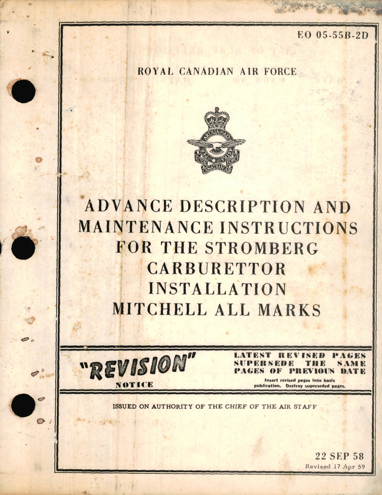 Sample page 1 from AirCorps Library document: Advance Description and Maintenance Instructions for the Stromberg Carburetor Installation Mitchell All Marks