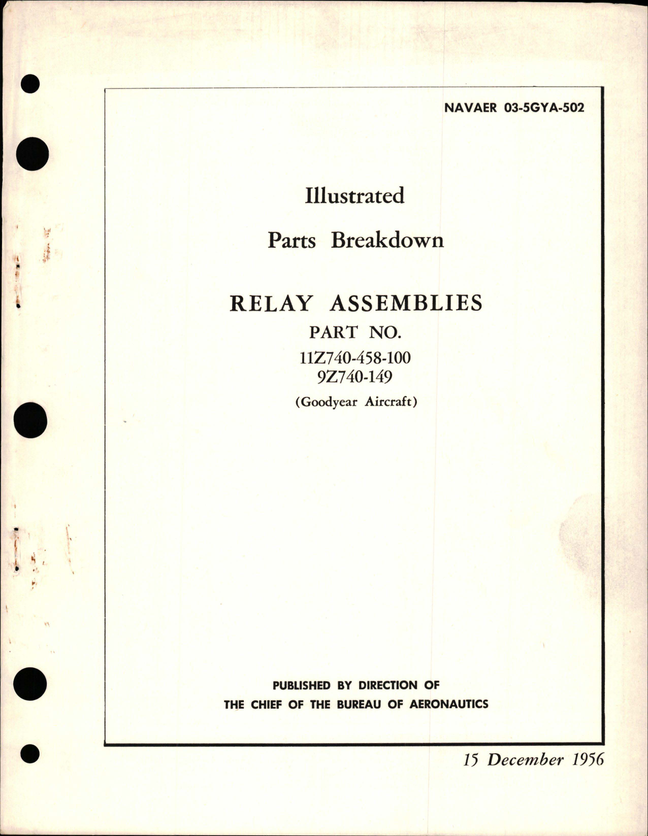 Sample page 1 from AirCorps Library document: Illustrated Parts Breakdown for Relay Assemblies - Parts 11Z740-458-100 and 9Z740-149 