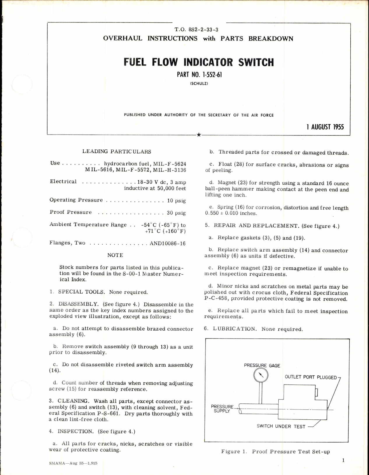 Sample page 1 from AirCorps Library document: Overhaul Instructions with Parts Breakdown for Fuel Flow Indicator Switch Part No 1-552-61