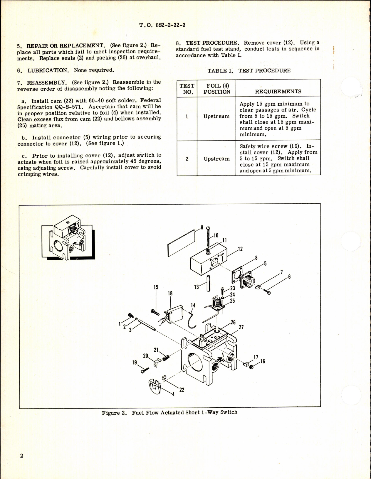 Sample page 2 from AirCorps Library document: Overhaul Instructions with Parts Breakdown for Fuel Flow Actuated Short 1-Way Switch Part No 950