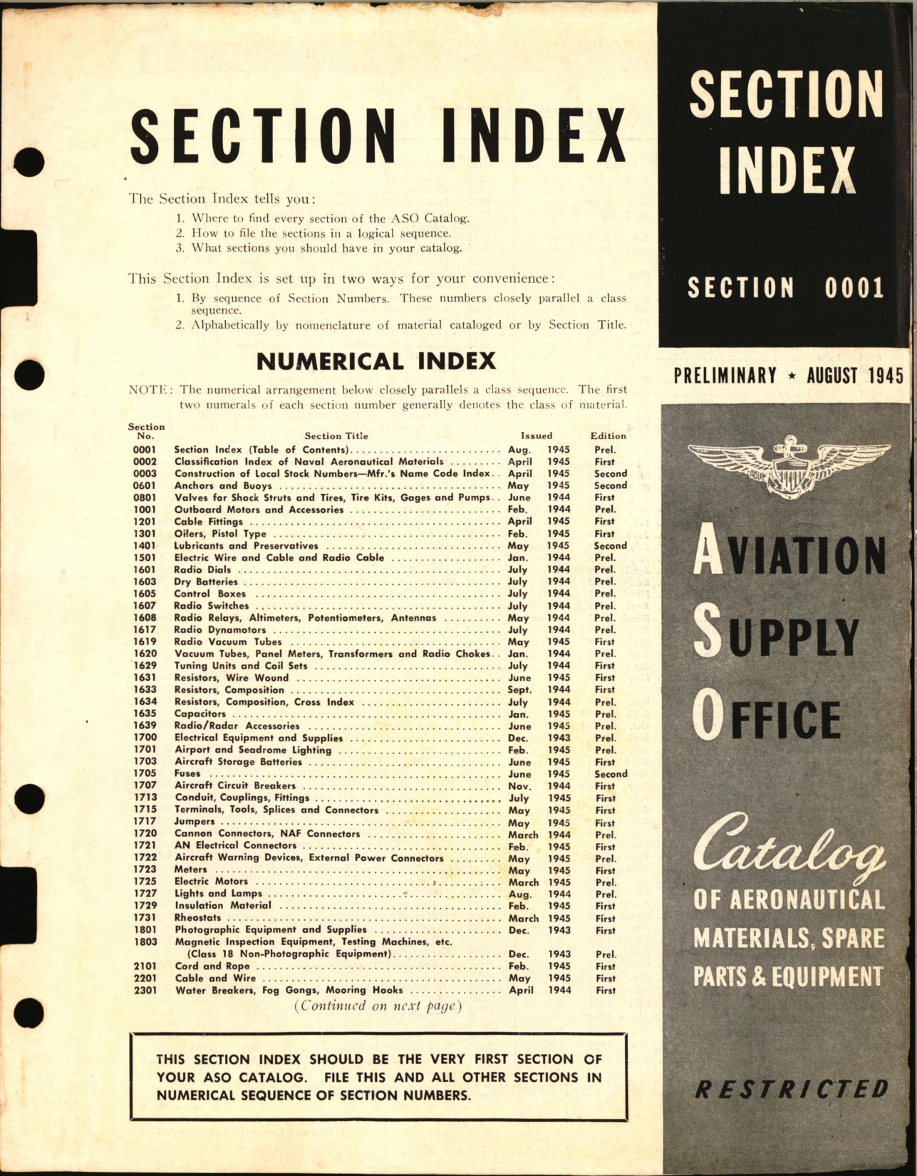 Sample page 1 from AirCorps Library document: Section Index