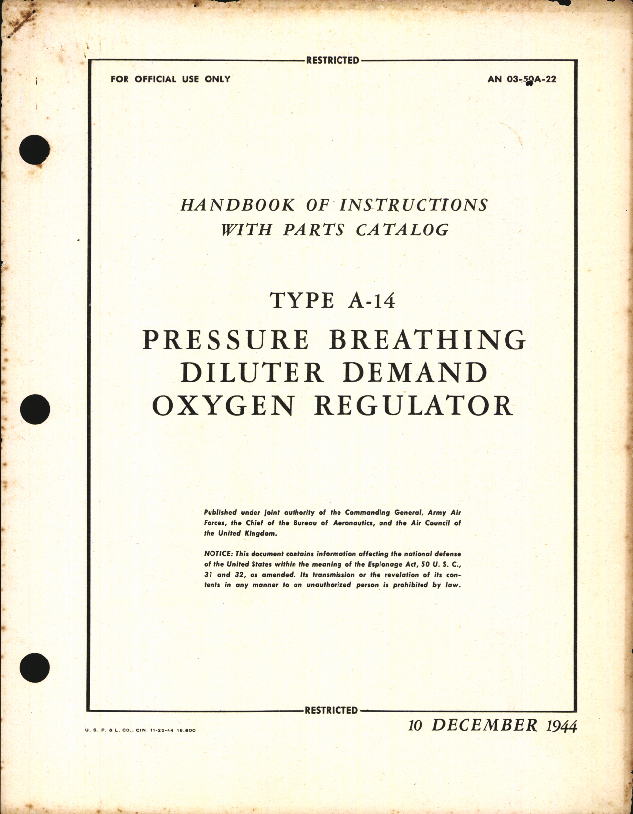 Sample page 1 from AirCorps Library document: Operation, Service and Overhaul Instructions with Parts Catalog for Diluter Demand Oxygen Regulator Type AN 6004-1