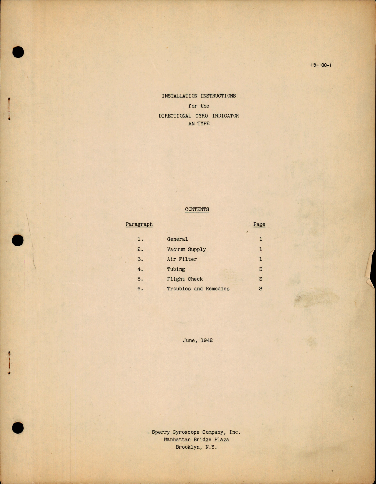Sample page 1 from AirCorps Library document: Installation, Operation, Maintenance, and Overhaul Instructions with Parts List for Directional Gyro Indicator