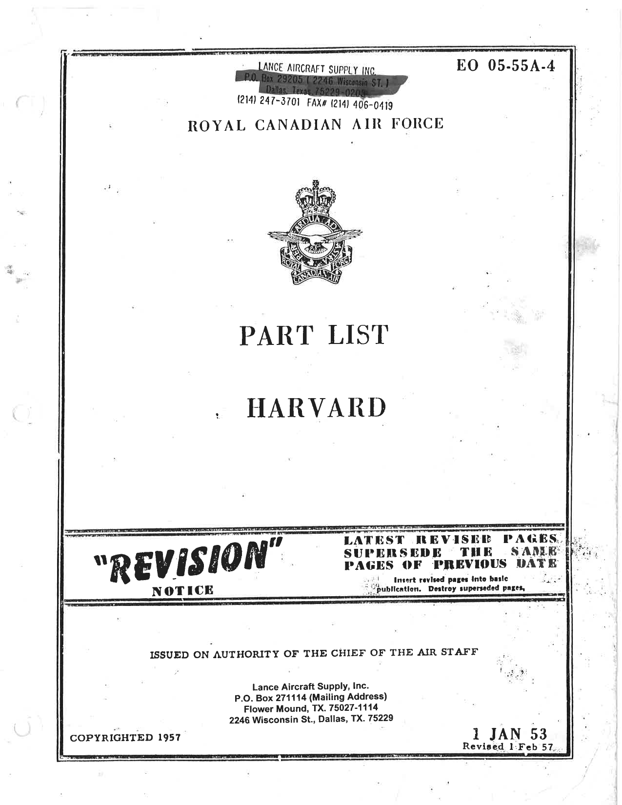 Sample page 1 from AirCorps Library document: Parts List for Harvard