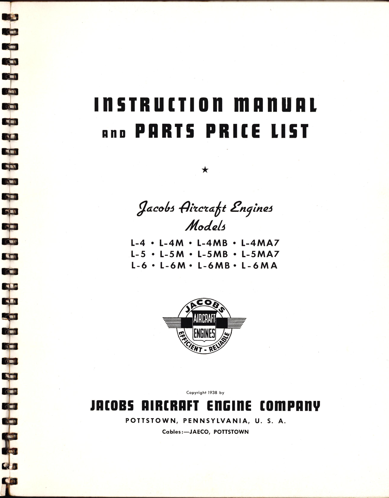Sample page 5 from AirCorps Library document: Instruction Manual and Parts Price List for Jacob Aircraft Engines Models L-4, -4M, -4MB, -4MA7, L-5, -5M, -5MB, -5MA7, L-6, -6M, -6MB, -6 MA