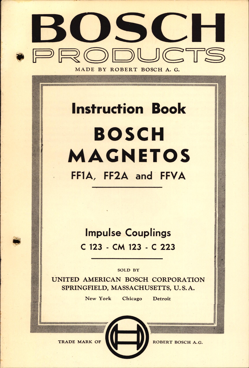 Sample page 1 from AirCorps Library document: Instruction Book for Bosch Magnetos FF1A, FF2A, and FFVA