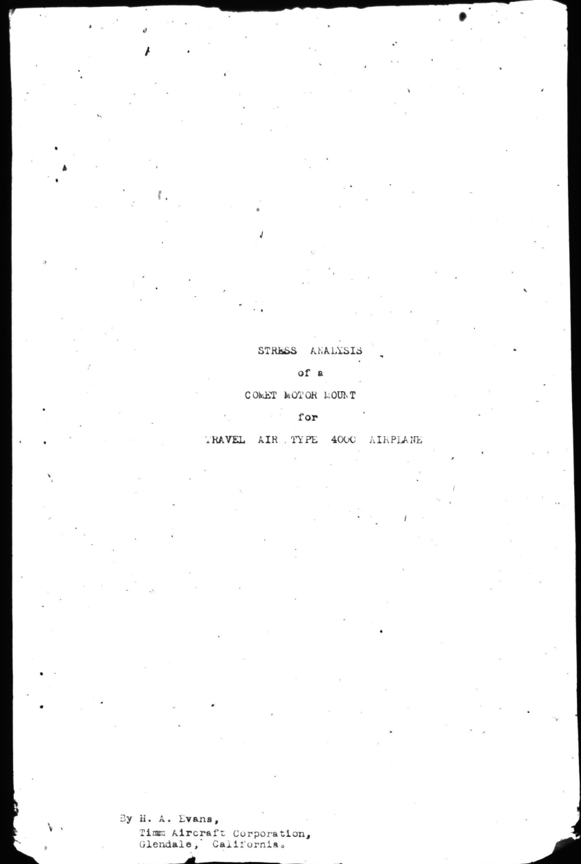 Sample page 1 from AirCorps Library document: Stress Analysis of Comet Motor Mount for Travel Air 4000
