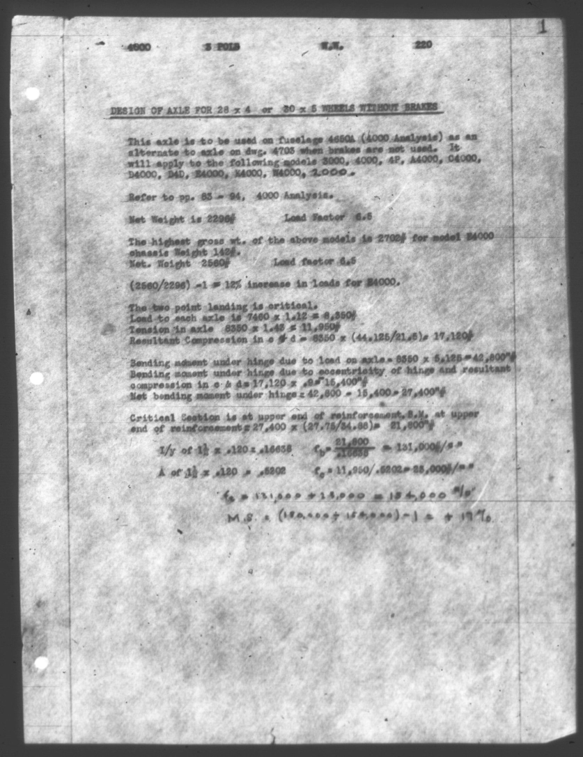 Sample page 1 from AirCorps Library document: Design of Axle for 28x4 or 30x5 Wheels Without Brakes