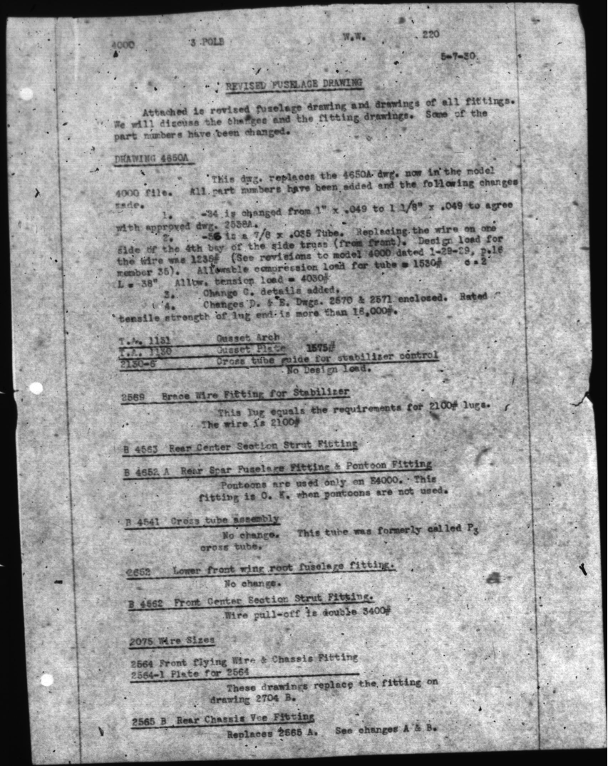 Sample page 1 from AirCorps Library document: Revised Fuselage Drawing 4650a for Travel Air 4000
