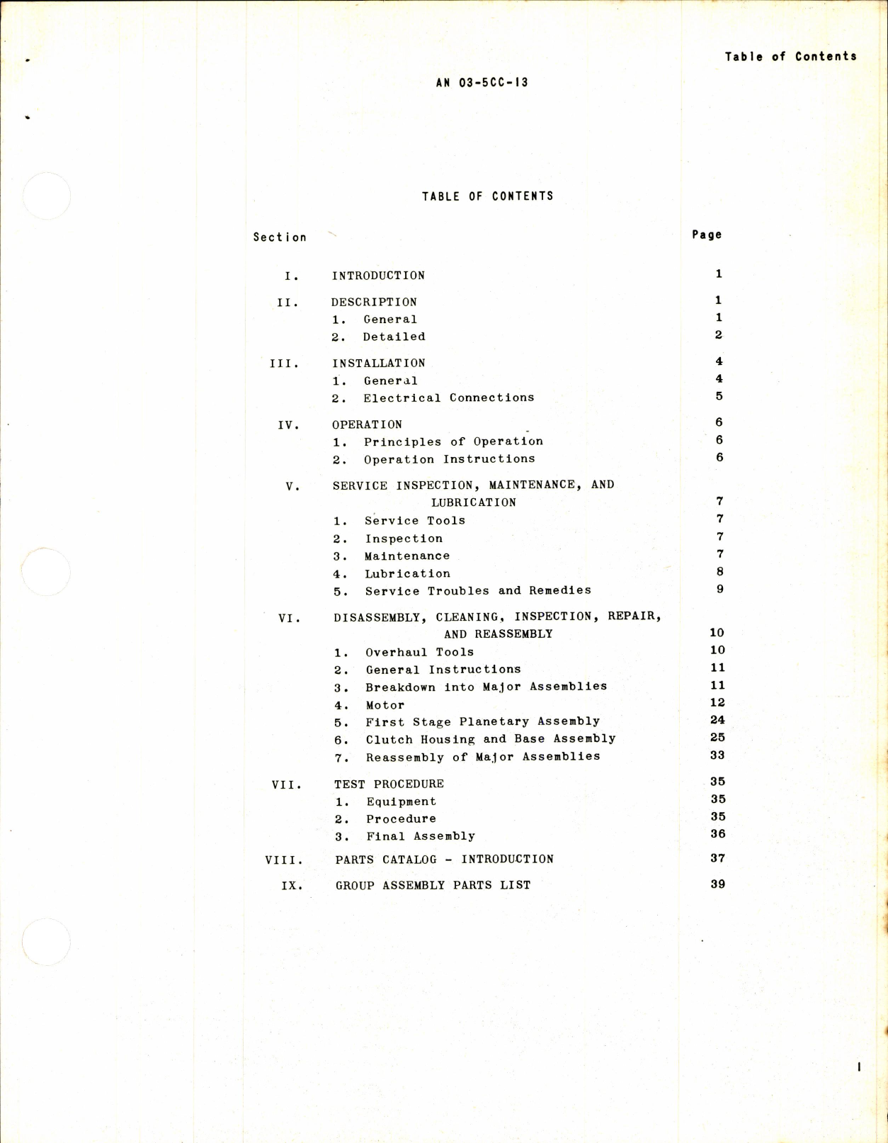Sample page 3 from AirCorps Library document: Operation, Service, and Overhaul Instructions with Parts Catalog for Landing Wheel Retracting Motor Model JH I0440