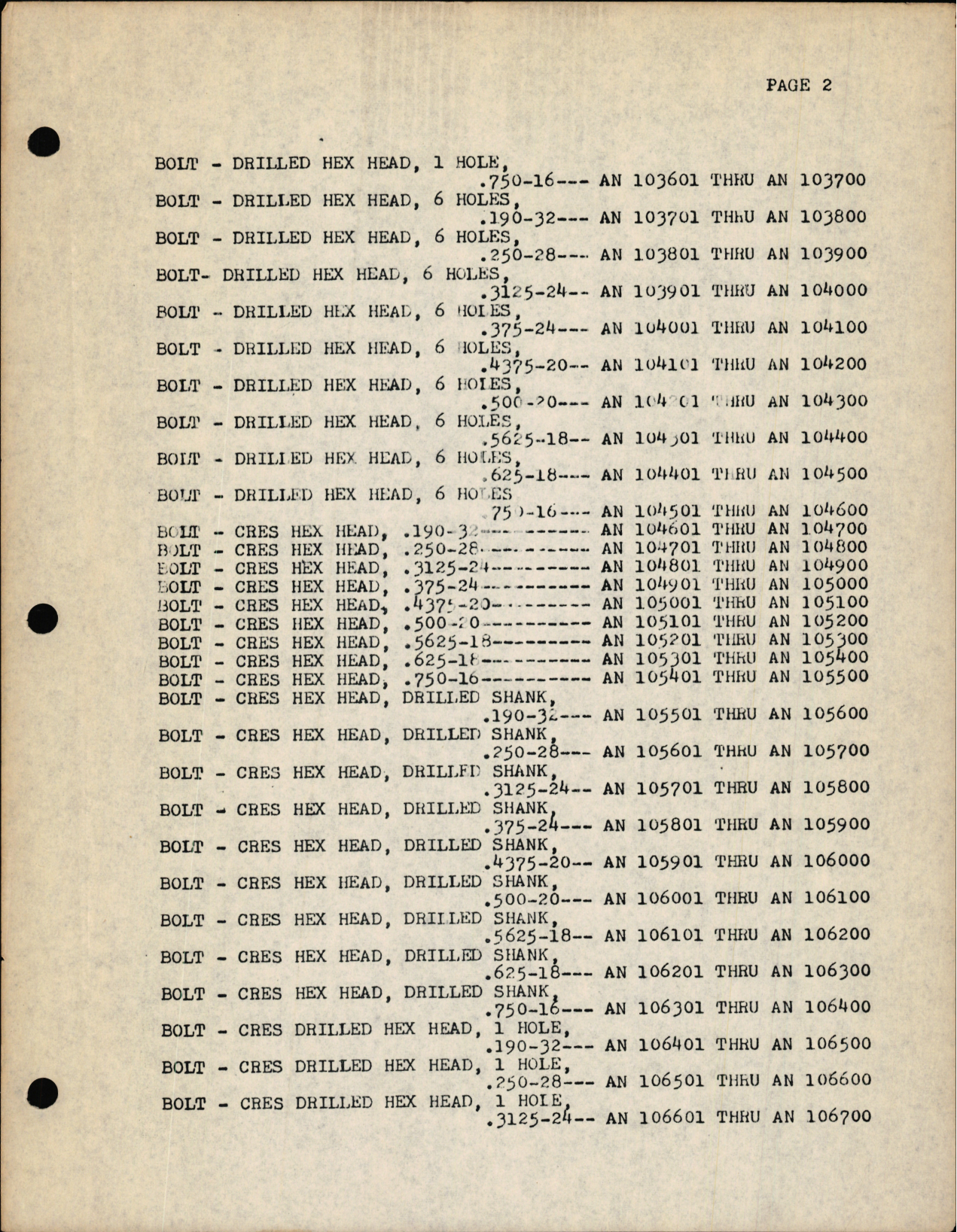 Sample page 2 from AirCorps Library document: Numerical List of AN (6) Digit Standards