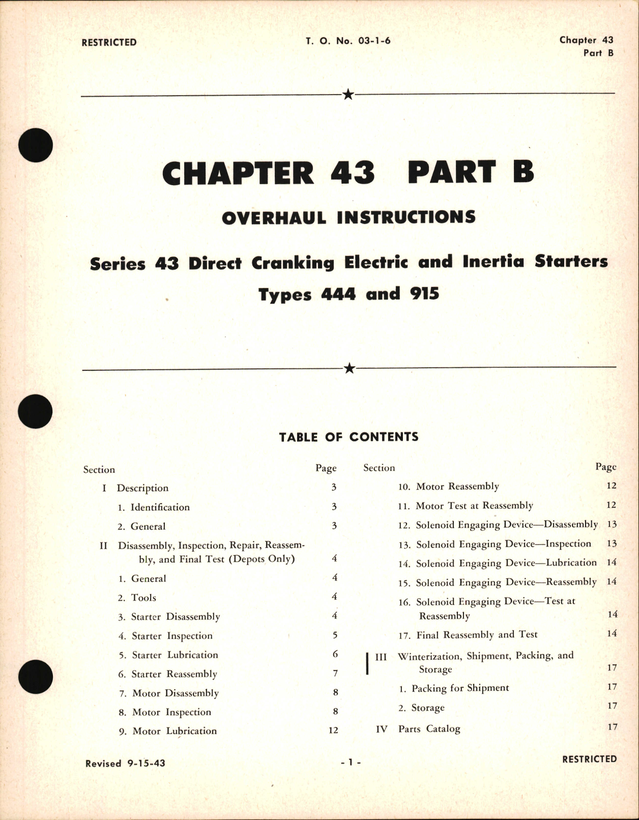 Sample page 1 from AirCorps Library document: Overhaul Instructions for Direct Cranking Electric and Inertia Starters, Chapter 43 Part B