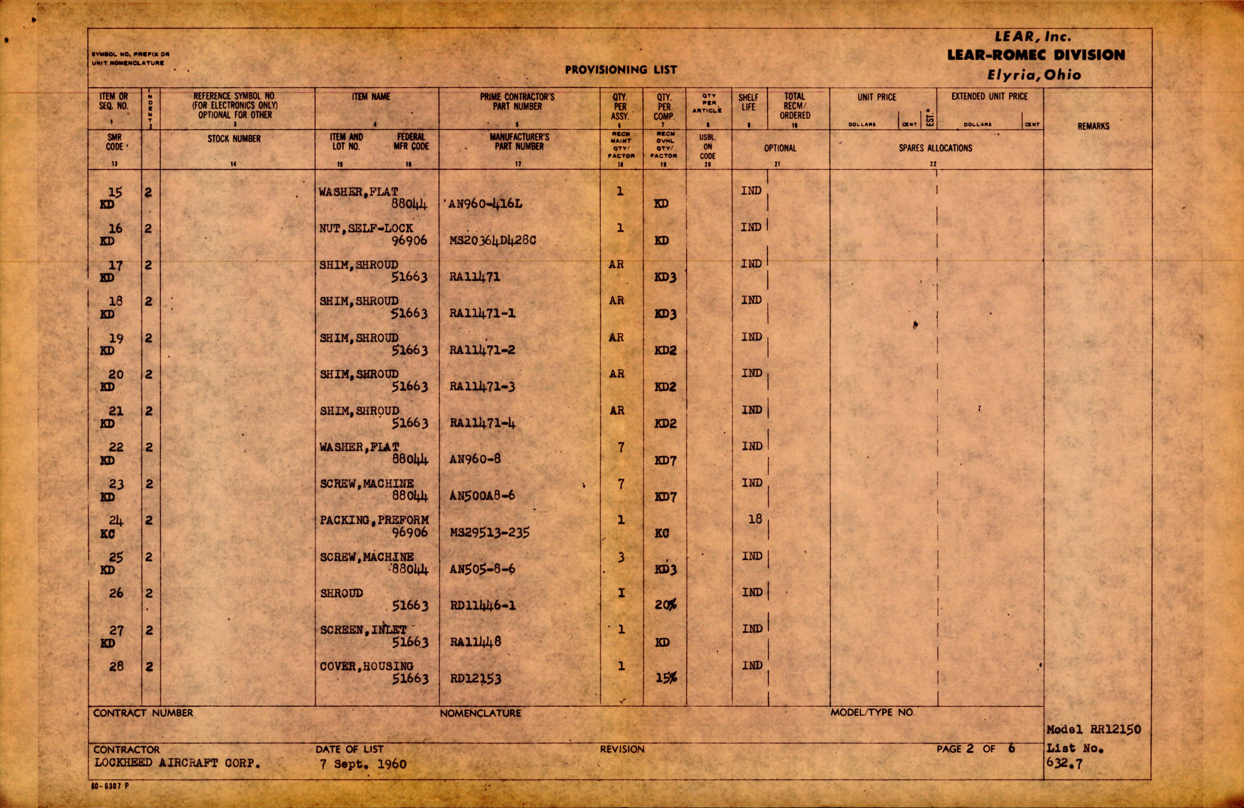 Sample page 5 from AirCorps Library document: Provisioning Parts Breakdown for Centrifugal Fuel Booster Pump - Model RR12150