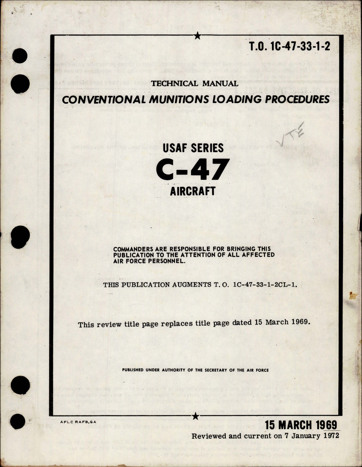 Sample page 1 from AirCorps Library document: Technical Manual for Conventional Munitions Loading Procedures for C-47