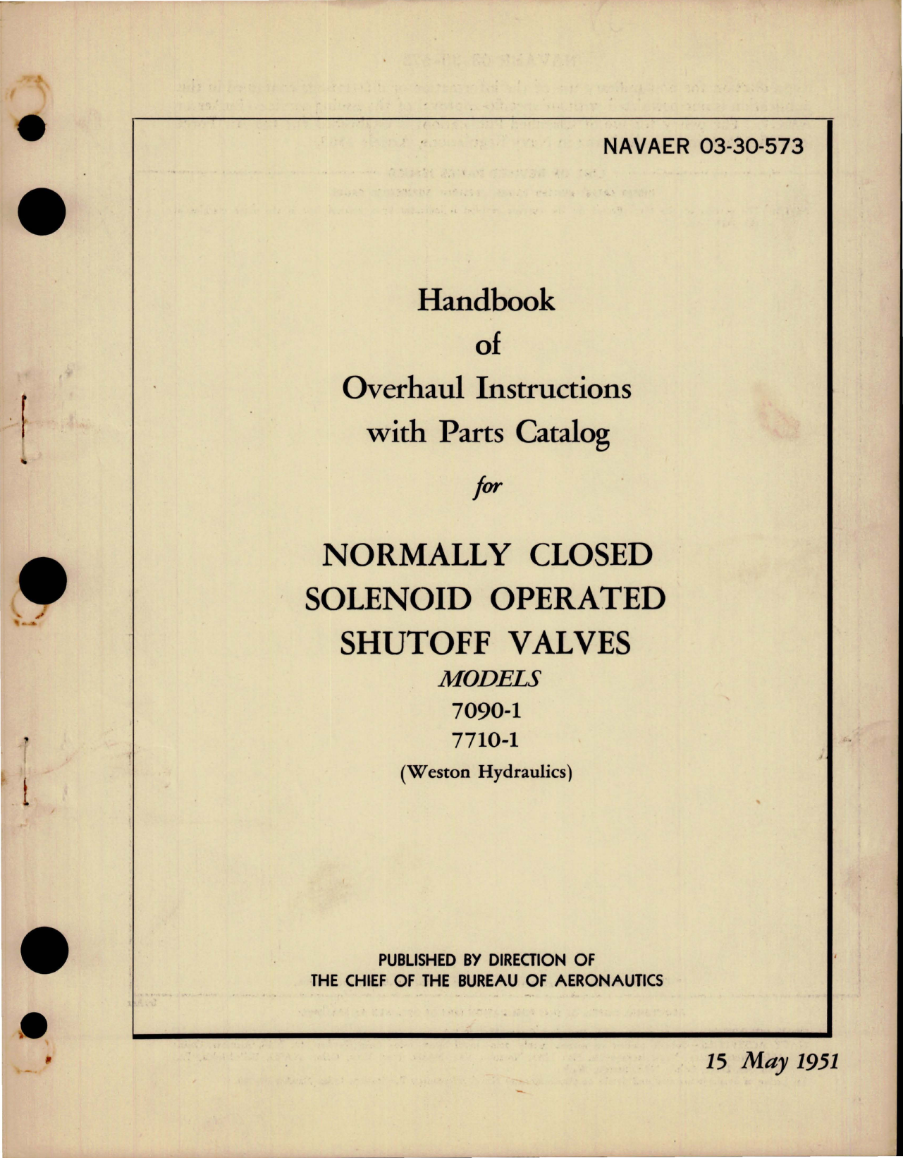 Sample page 1 from AirCorps Library document: Overhaul Instructions with Parts Catalog for Normally Closed Solenoid Operated Shutoff Valves - Models 7090-1 and 7710-1