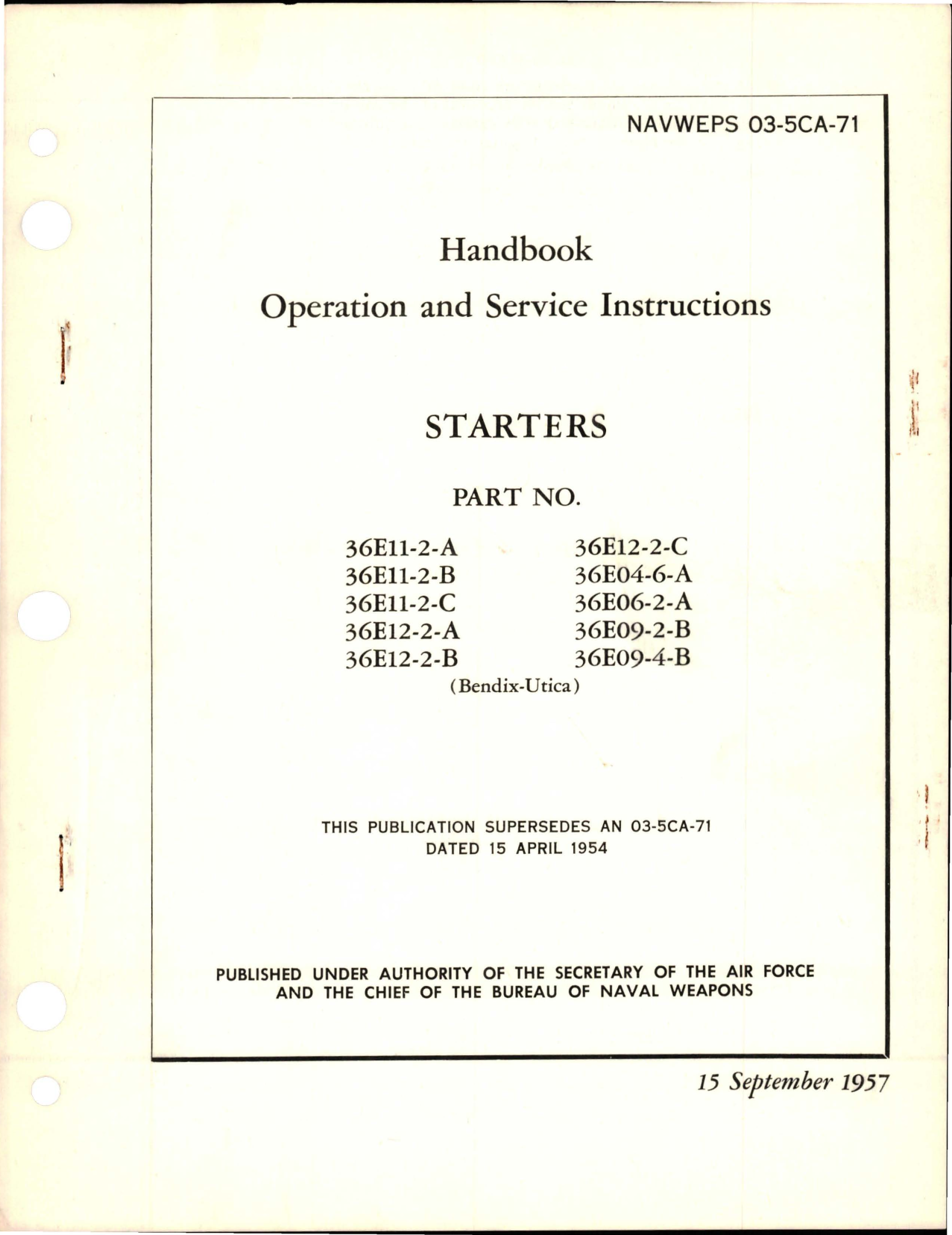Sample page 1 from AirCorps Library document: Operation and Service Instructions for Starters 