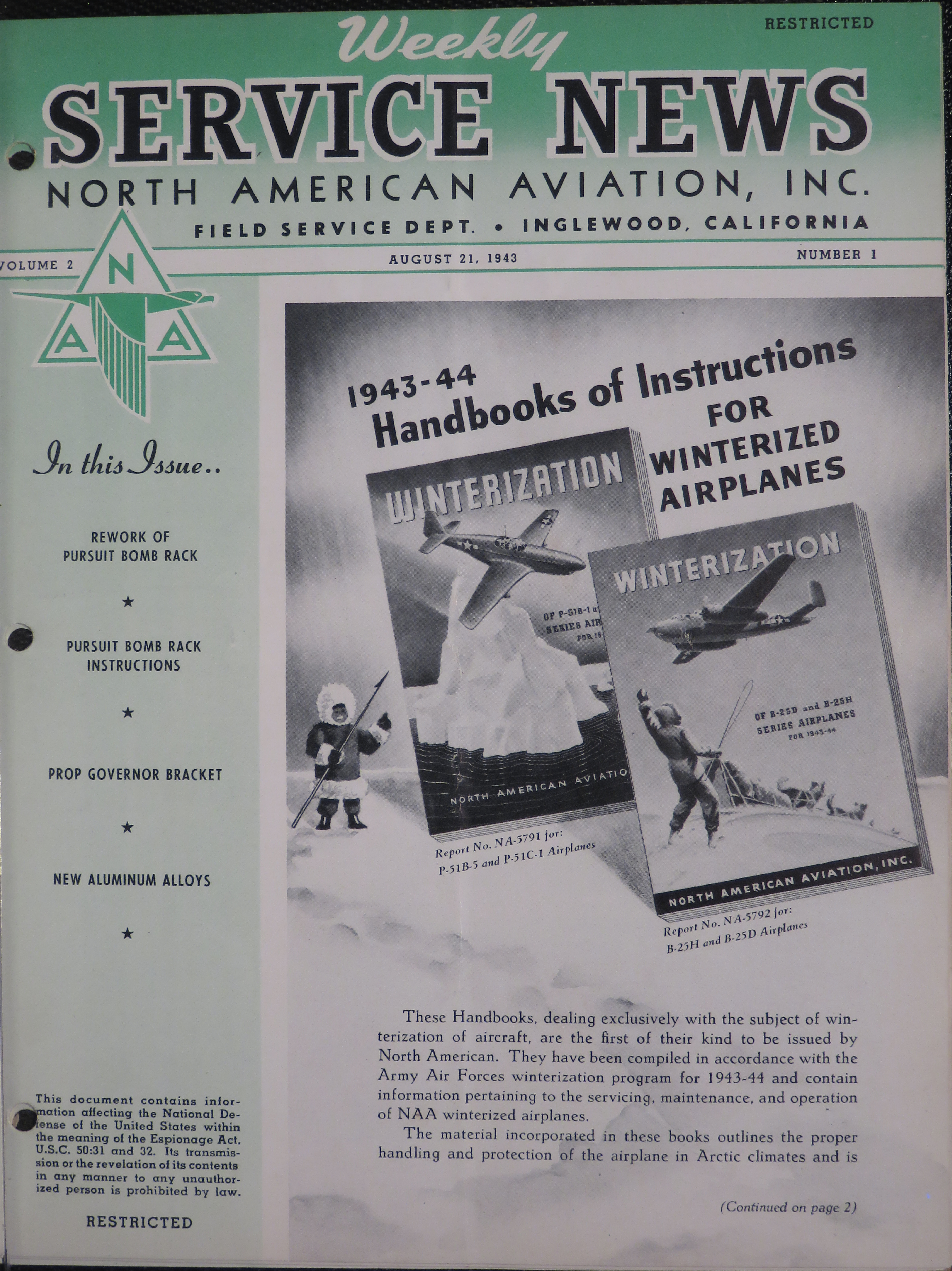 Sample page 1 from AirCorps Library document: Volume 2, No. 1 - Weekly Service News