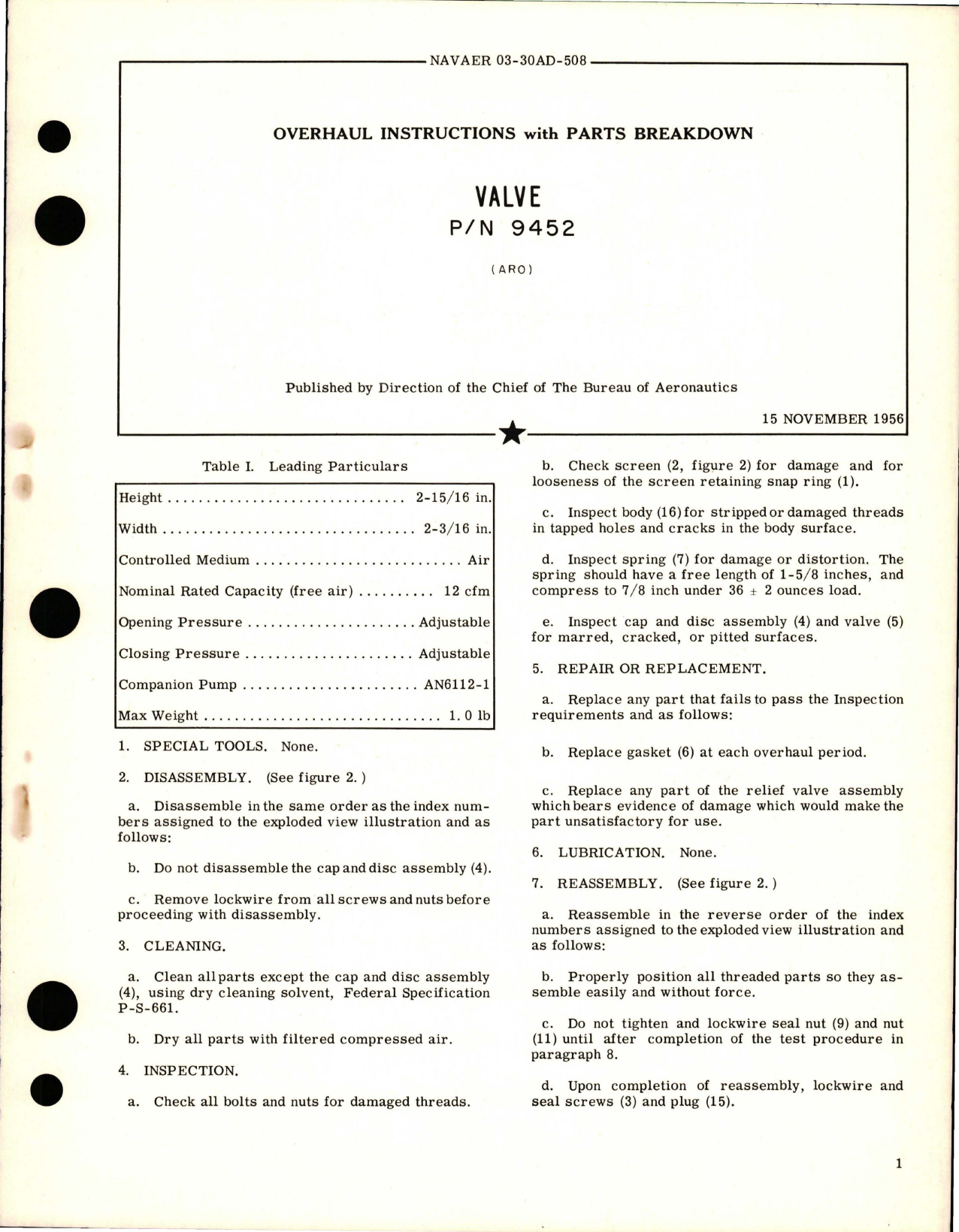 Sample page 1 from AirCorps Library document: Overhaul Instructions with Parts Breakdown for Valve - Part 9452 