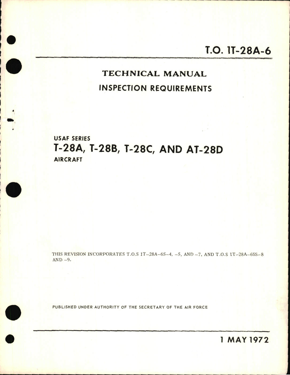 Sample page 1 from AirCorps Library document: Inspection Requirements for T-28A, T-28B, T-28C and AT-28D Aircraft