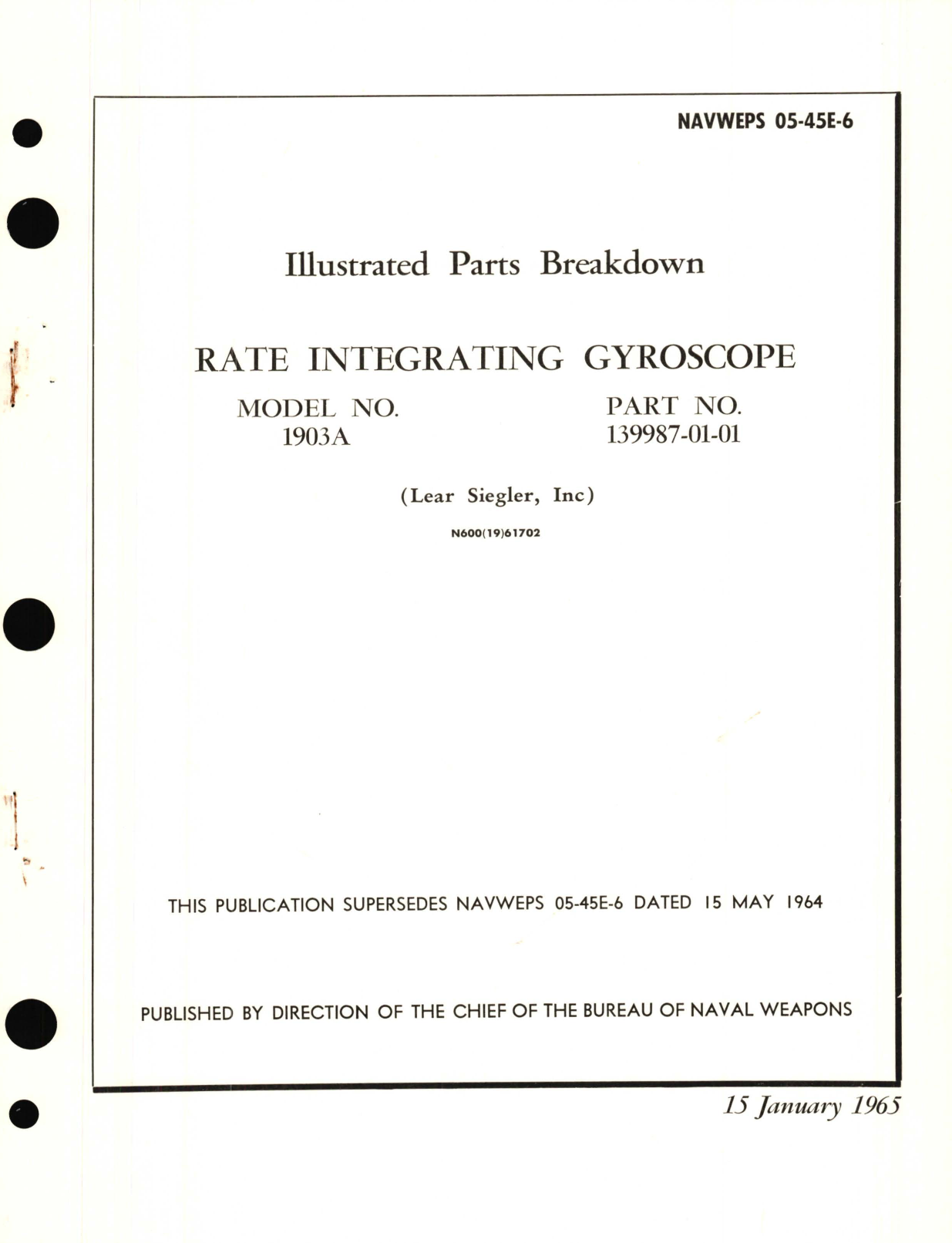 Sample page 1 from AirCorps Library document: Illustrated Parts Breakdown for Rate Integrating Gyroscope Model No. 1903A