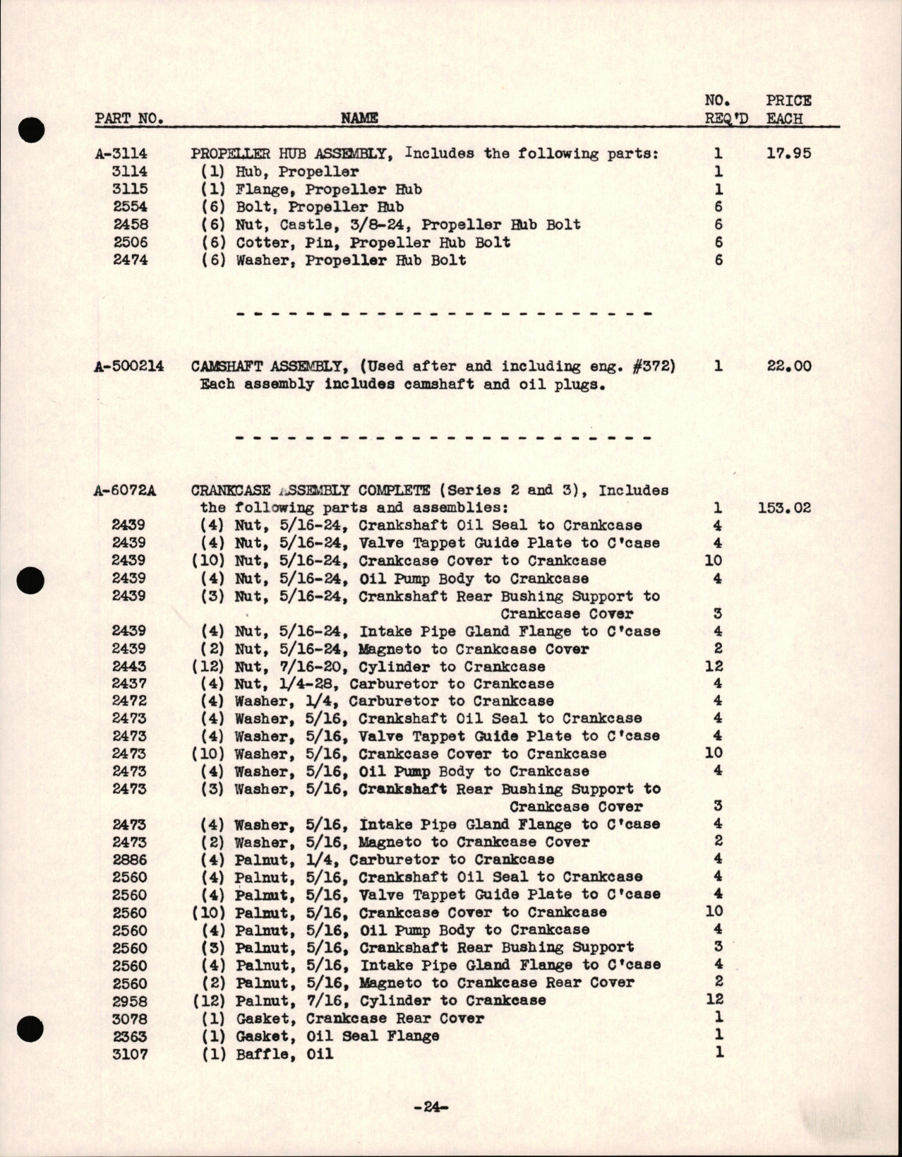Sample page 5 from AirCorps Library document: Parts Price List for Continental A-40 Series 1, 2, and 3 Engines