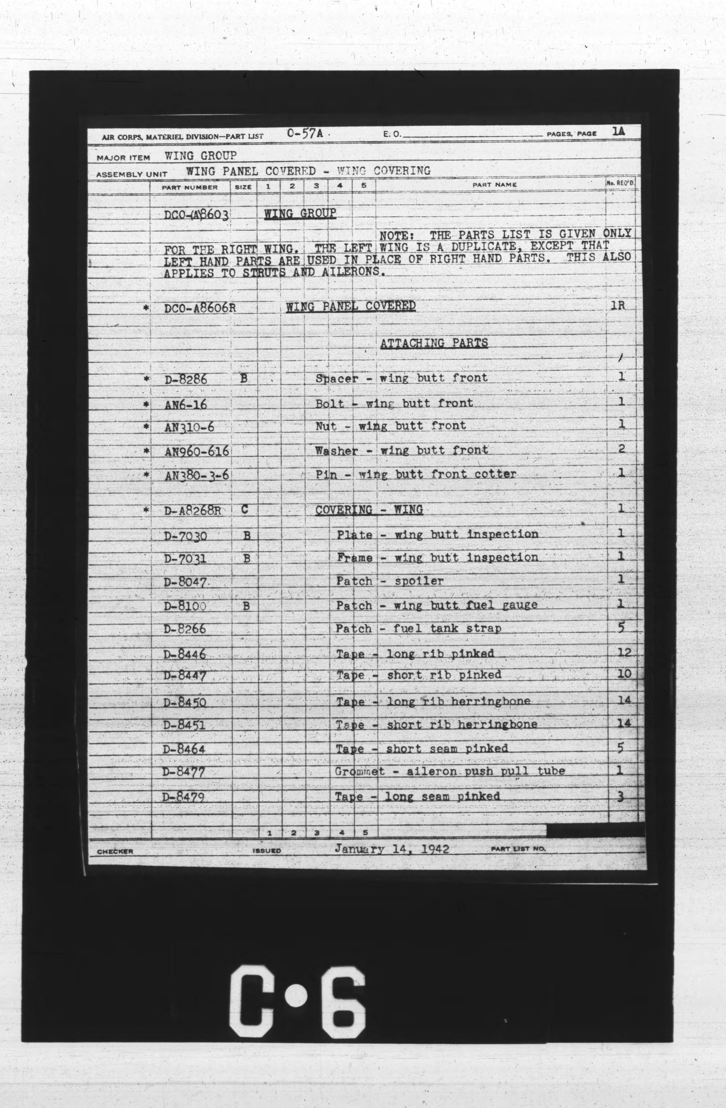 Sample page 1 from AirCorps Library document: Airplane General Assembly Parts List for O-57A