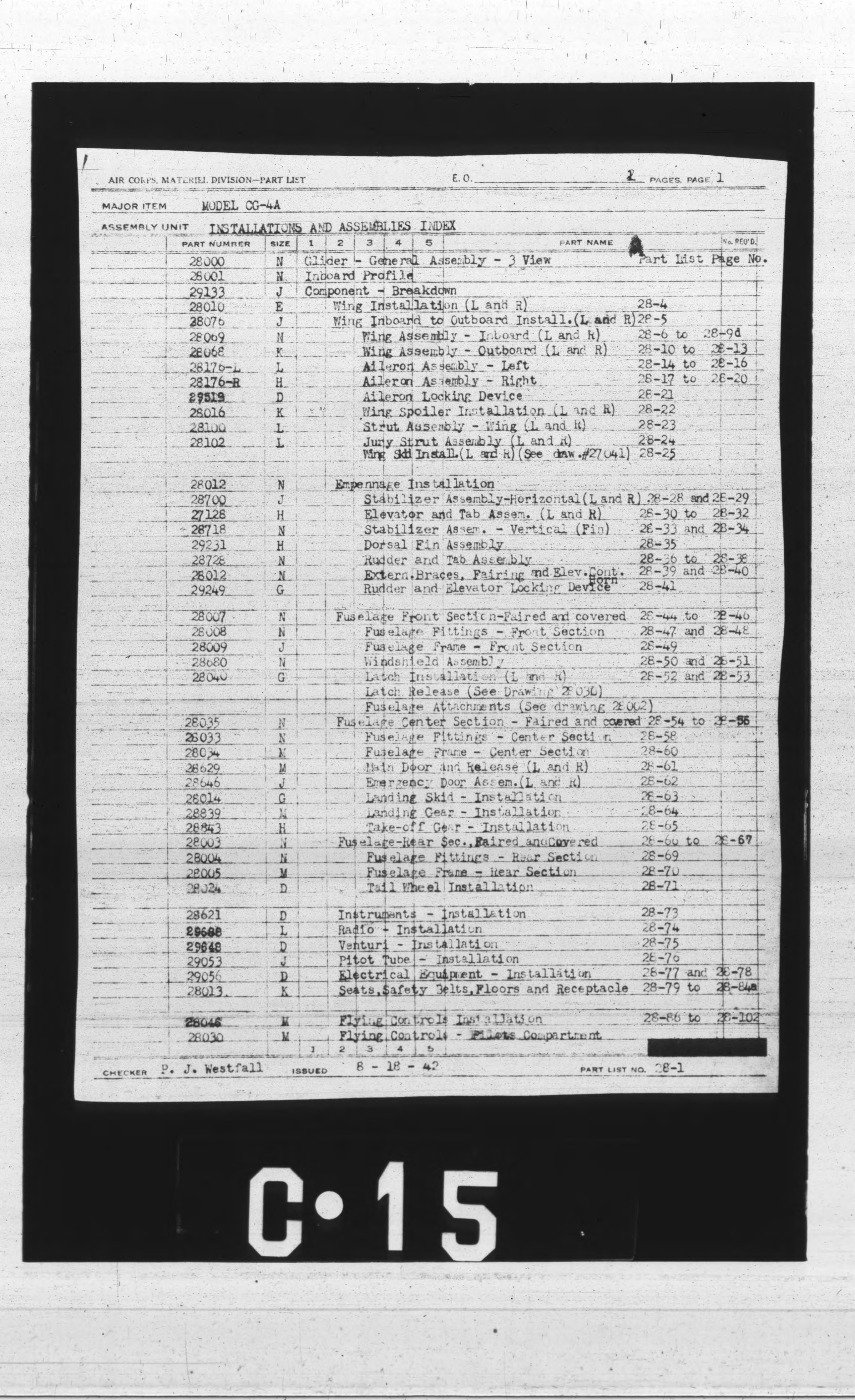 Sample page 1 from AirCorps Library document: Installations and Assemblies Index for Model CG-4A