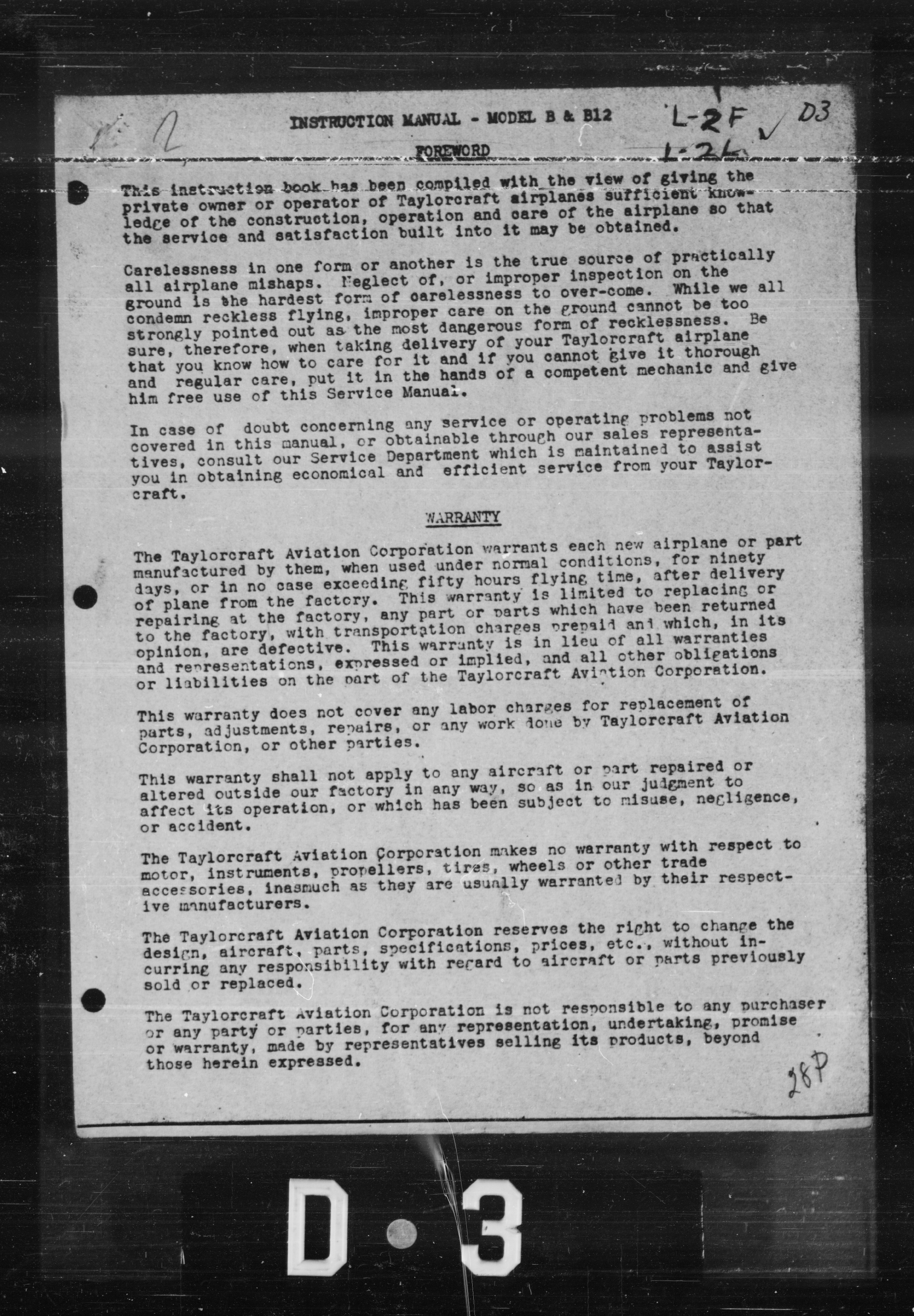 Sample page 1 from AirCorps Library document: Instruction Manual for Model B & B12