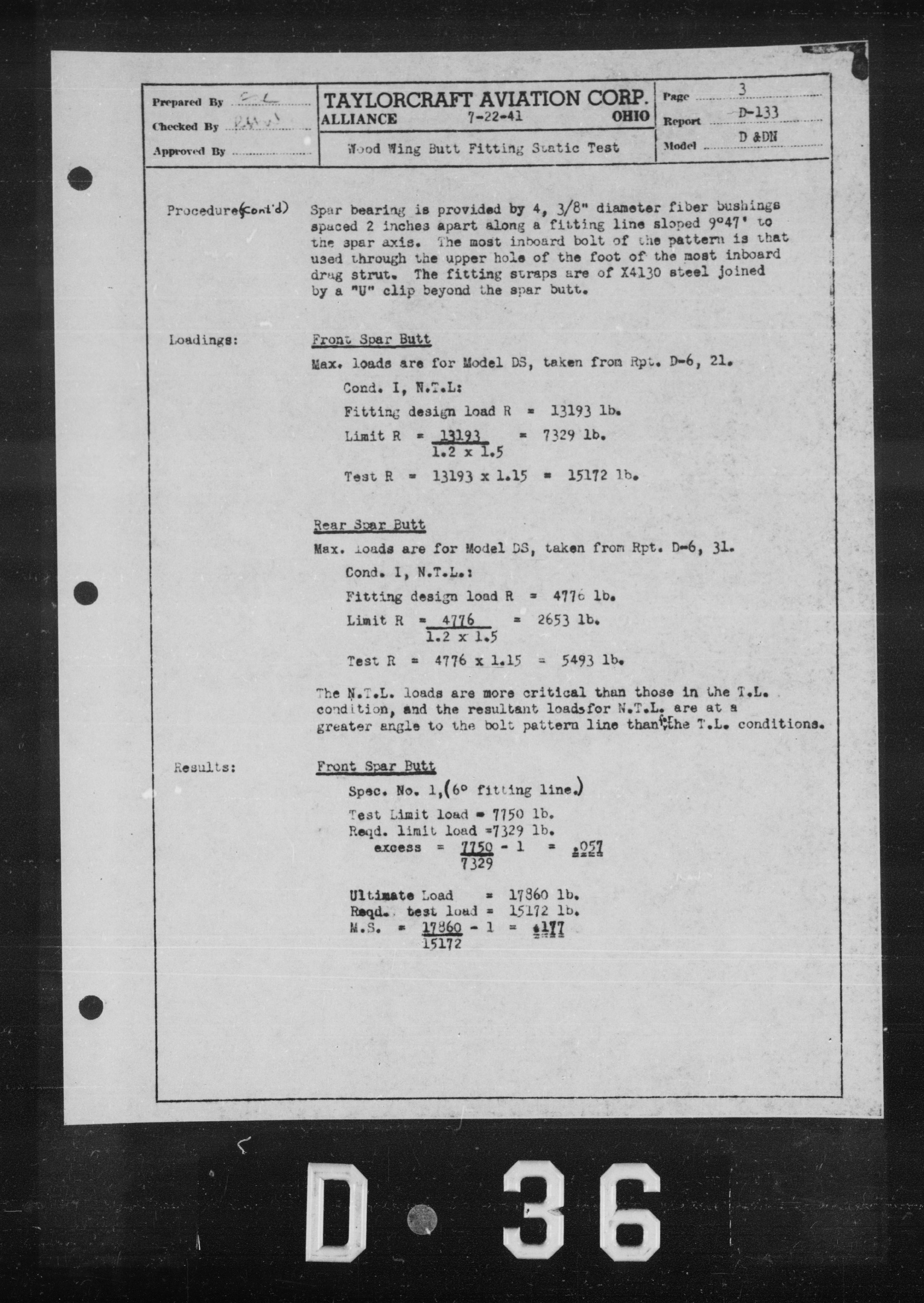 Sample page 5 from AirCorps Library document: Wood Wing Butt Fitting Static Test for Models D & DN