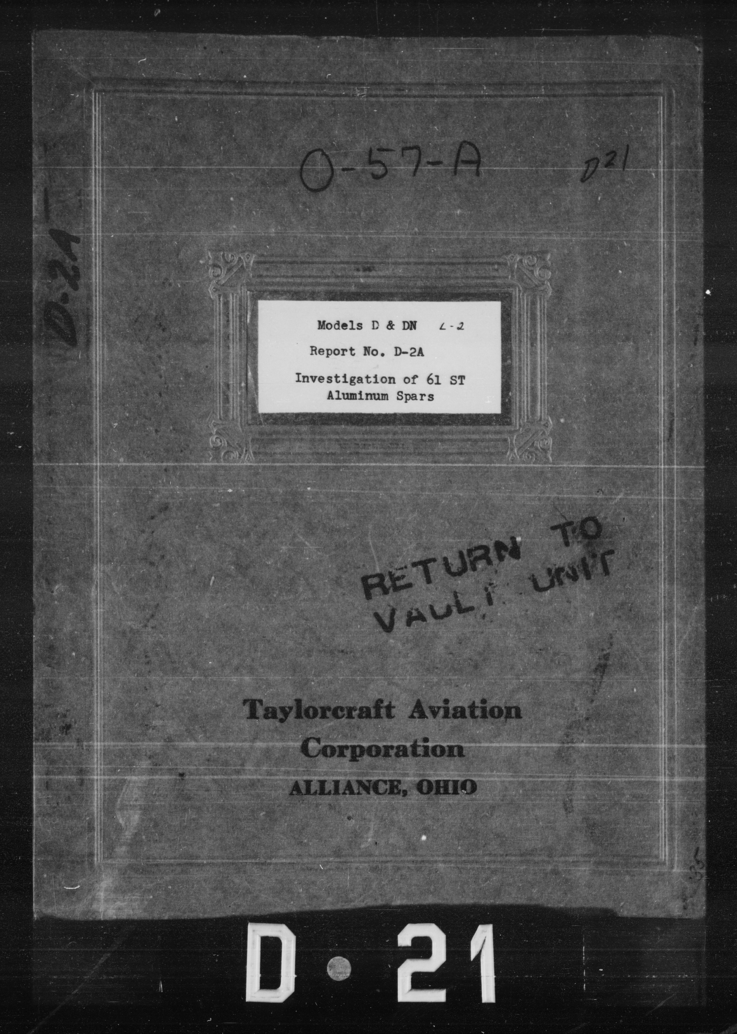 Sample page 1 from AirCorps Library document: Investigation of 61 ST Aluminum Spars for Model D & DN L-2