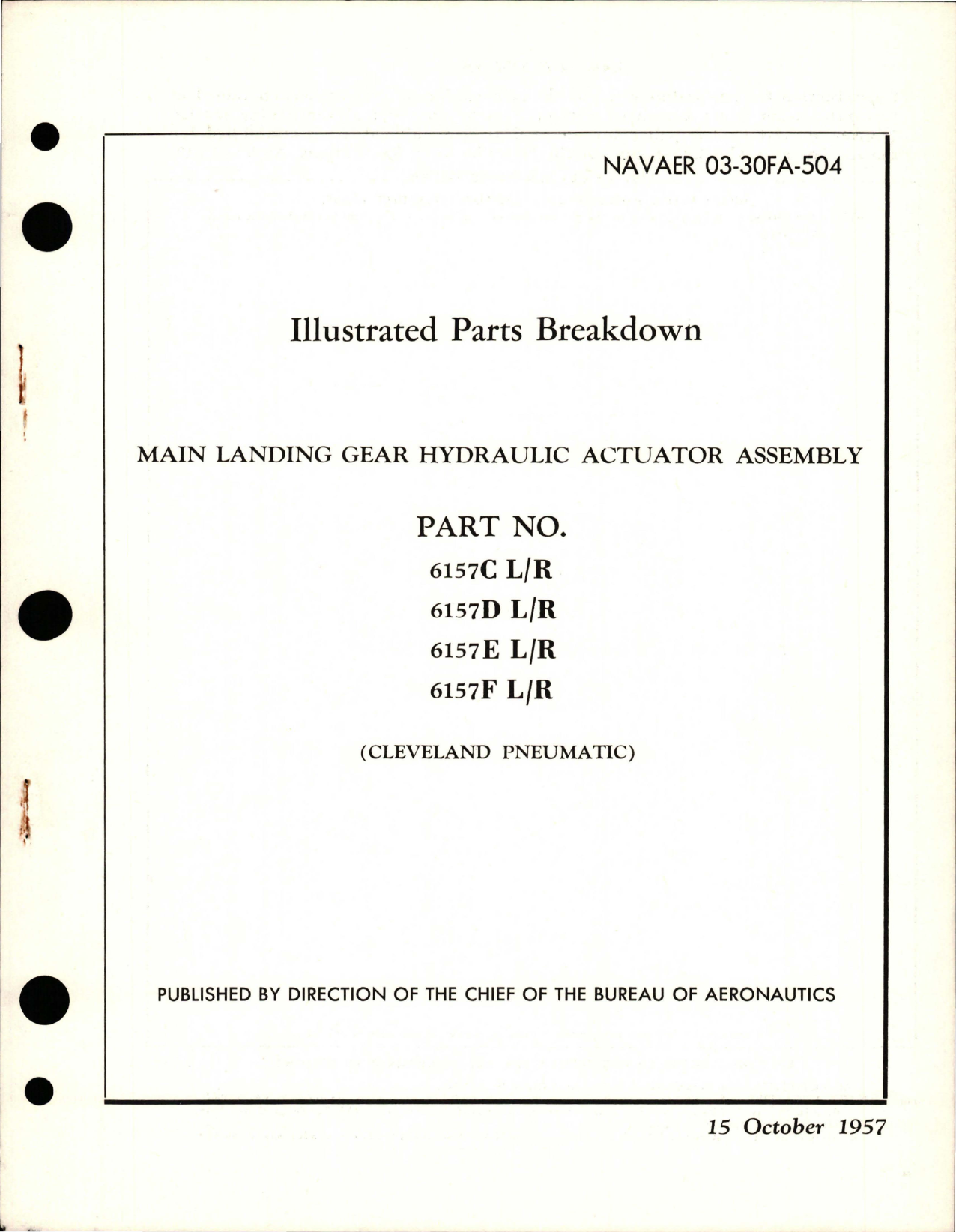 Sample page 1 from AirCorps Library document: Illustrated Parts for Main Landing Gear Hydraulic Actuator Assembly - Parts 6157C L-R, 6157D L-R, 6157E L-R, and 6157F L-R
