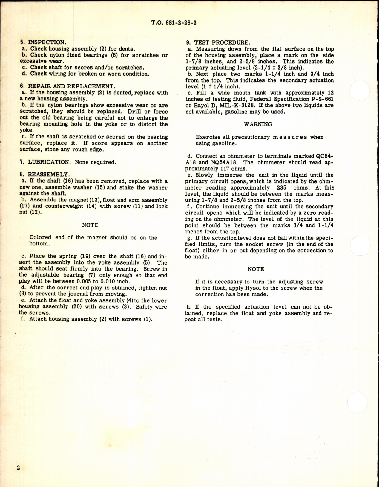 Sample page 2 from AirCorps Library document:  Overhaul Instructions with Parts Breakdown for Switch Assembly, Fuel Tank, Dual Submerged 