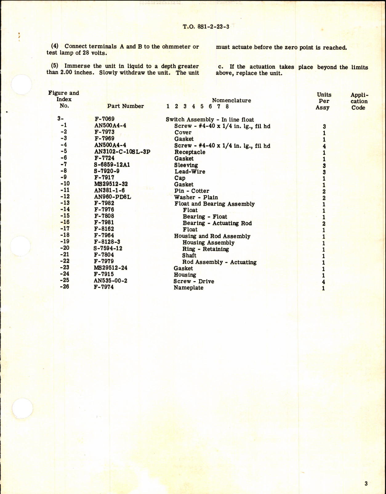 Sample page 3 from AirCorps Library document: Overhaul Instructions with Parts Breakdown for Switch Assembly, In Line Float F-7069